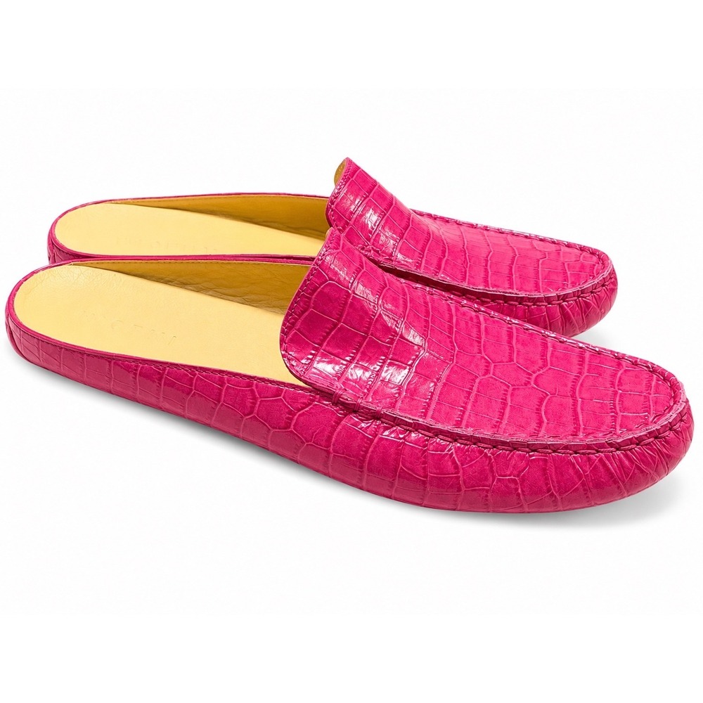 M.Gemi Loafers Womens 40.5 Croc Embossed Leather Mules Pink Italian Made Slides